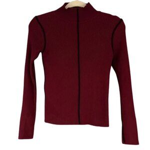 2/$20 Truth by Republic Burgundy Ribbed Mock Neck Top – Black Contrast Seams